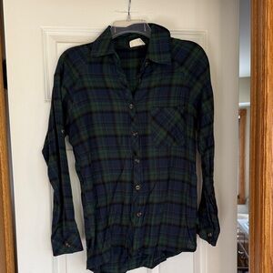 Women's Plaid Button Down Shirt - Green and Blue